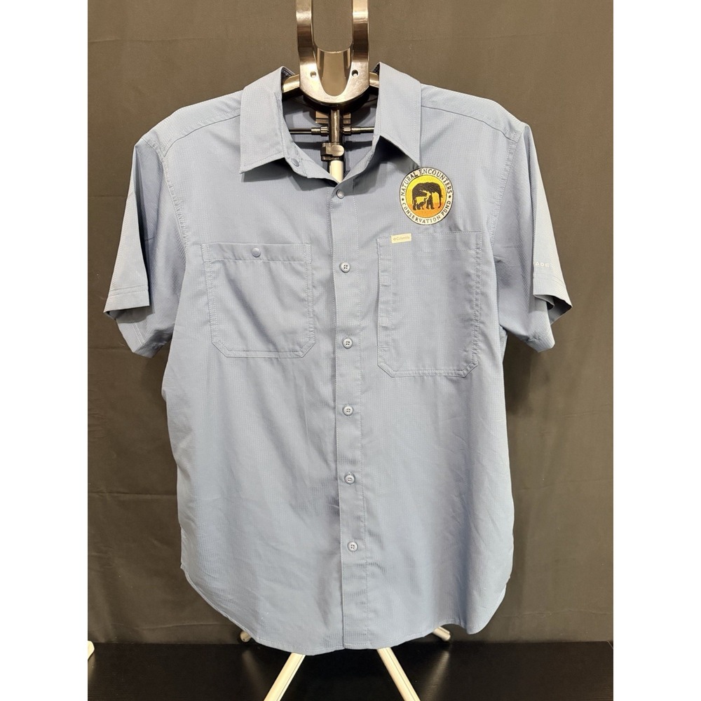 Columbia Omni Shade Mens L Blue Shirt Natural Encounters Conservation Elephant